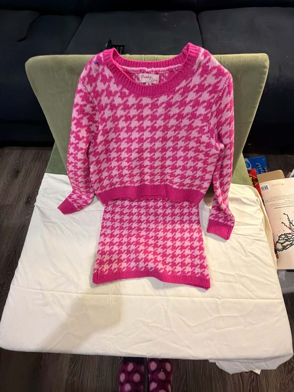 Paisley Lane Sweater Dress Size 8 Pink Houndstooth Knit